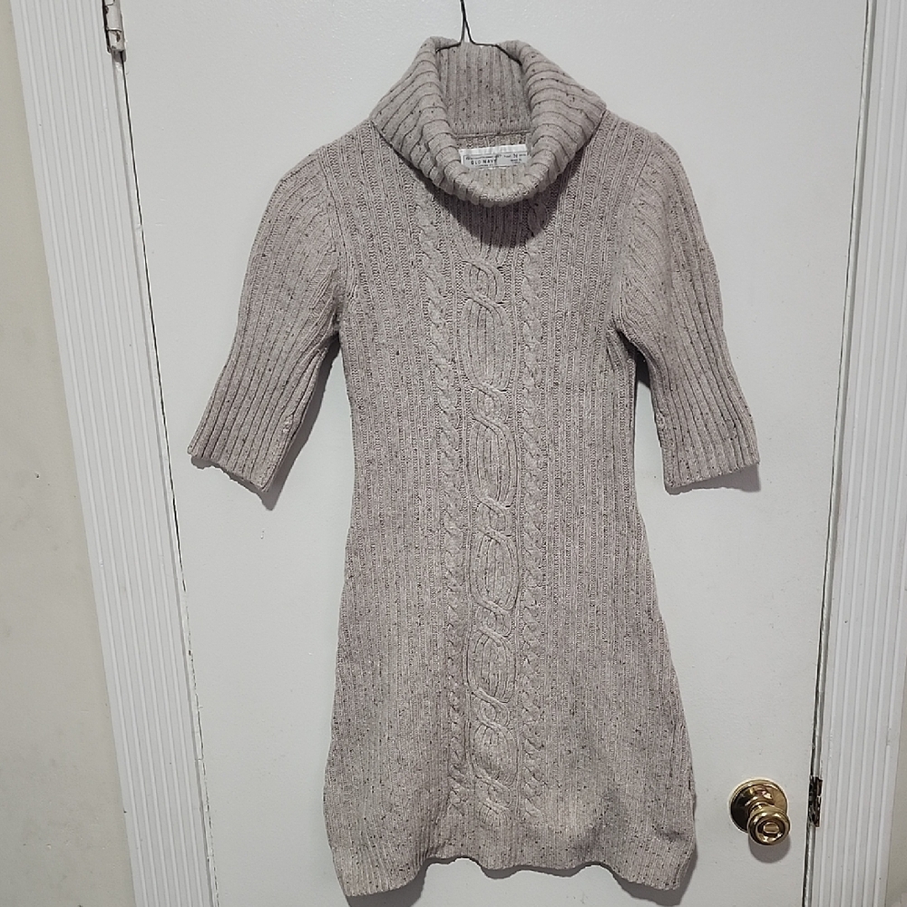 Old Navy Cozy Cable Knit Turtleneck Beige Sweater Dress Womens Winter Dress